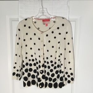 Talbots Ladies Petite Button Down Sweater Cream/ Black Polka Dots Size MP
